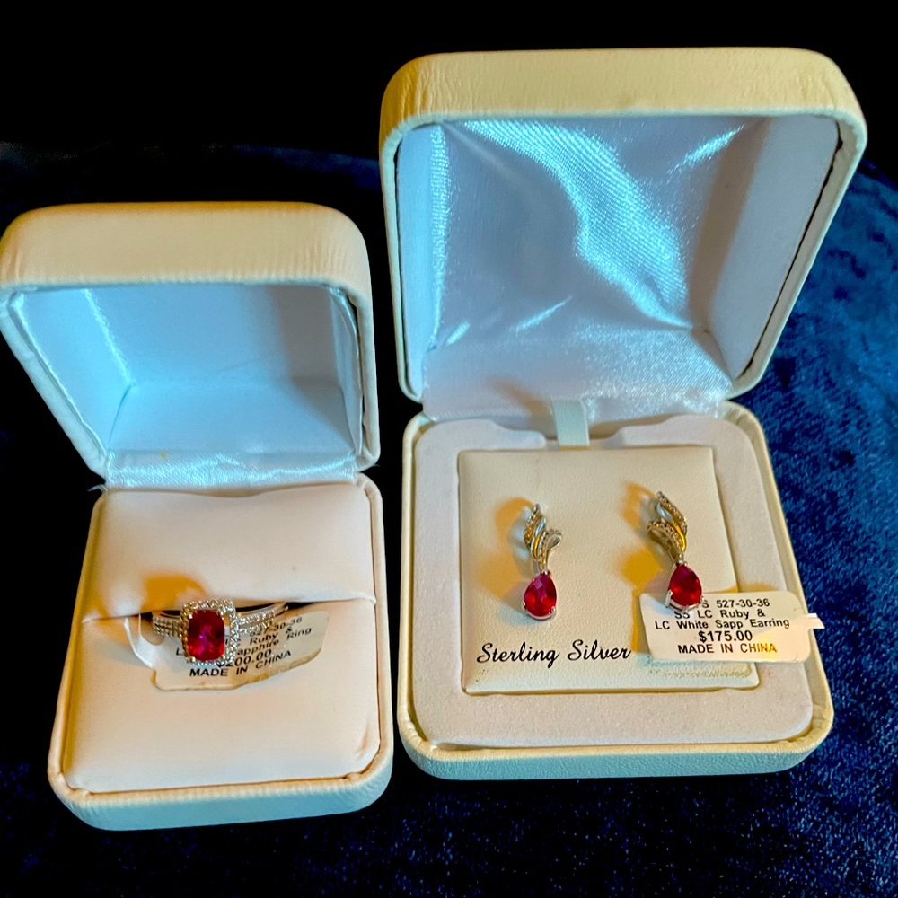 Sterling Silver Ruby and White Sapphire set